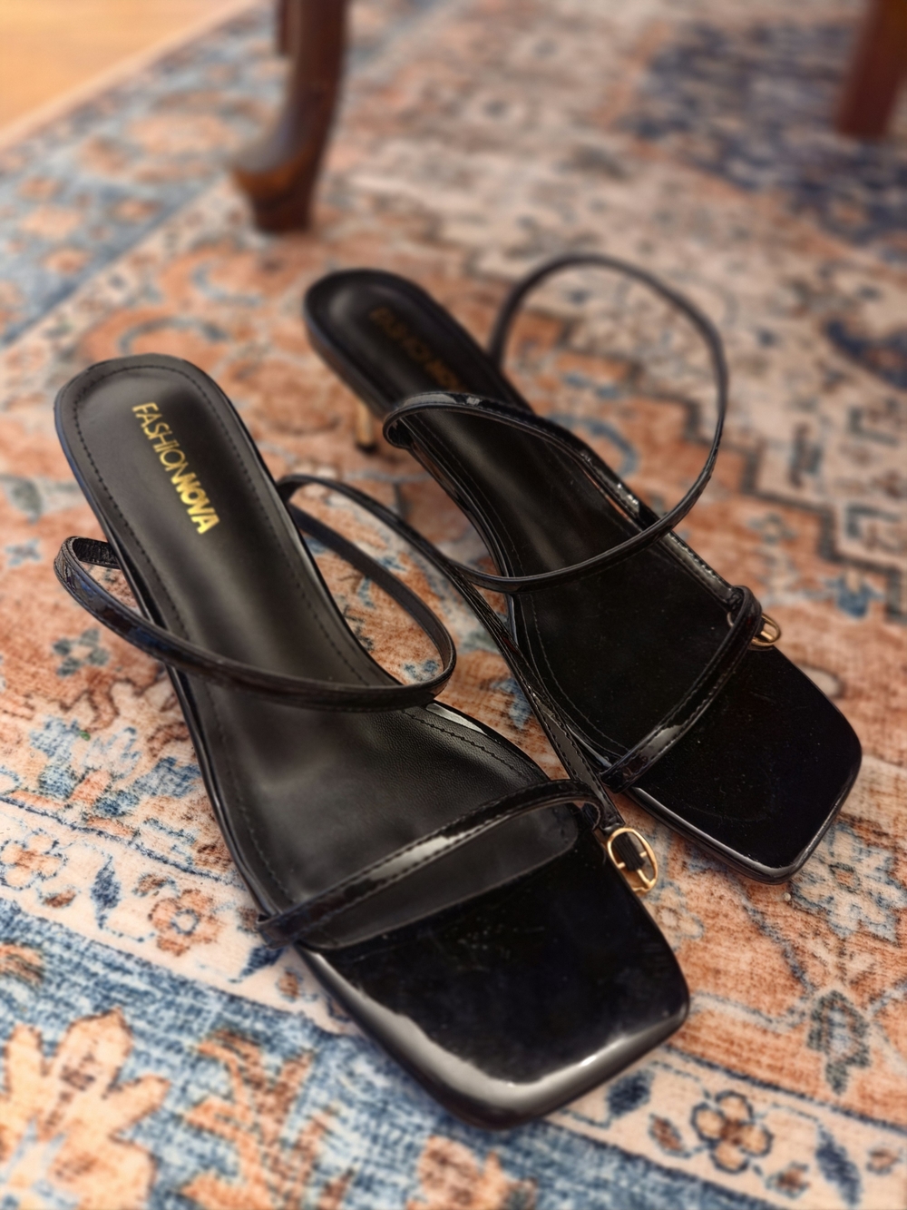 Fashion Nova Black Strappy Square-Toe Heeled Sandals
